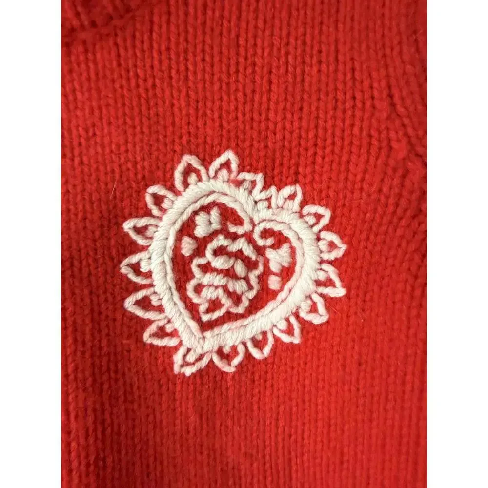 Boden Red Knit Sweater with White Embroidered Hearts, Size Small - Picture 3 of 8